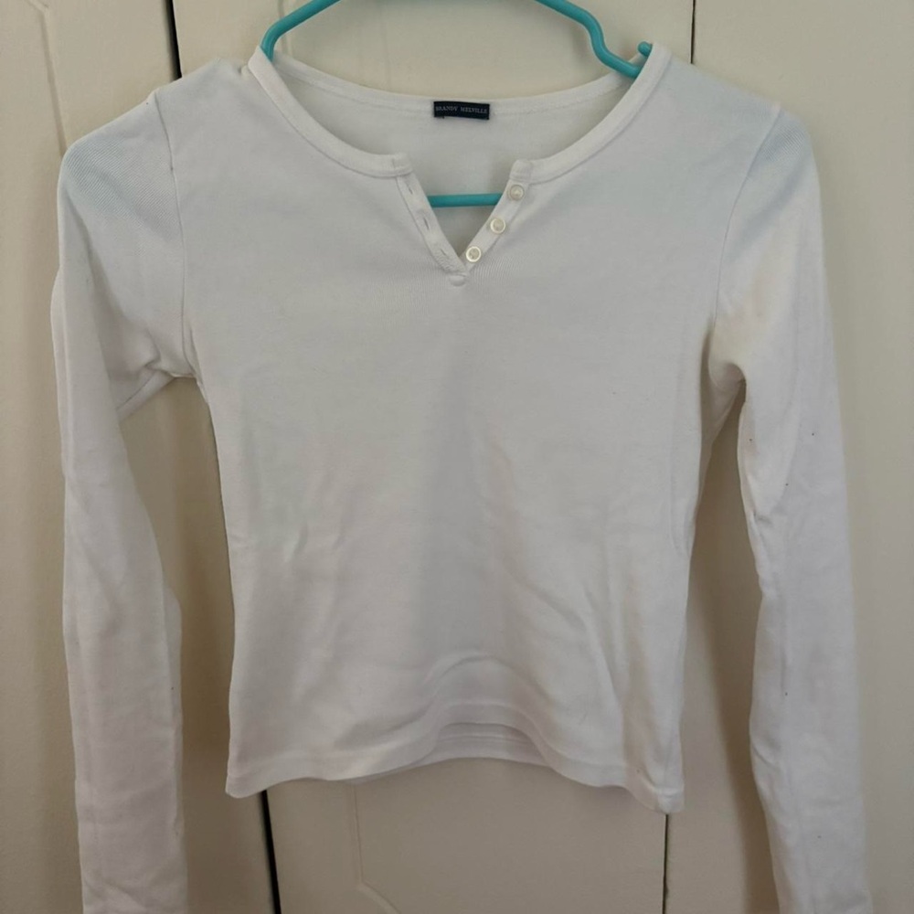 White Long Sleeve Henley Top
